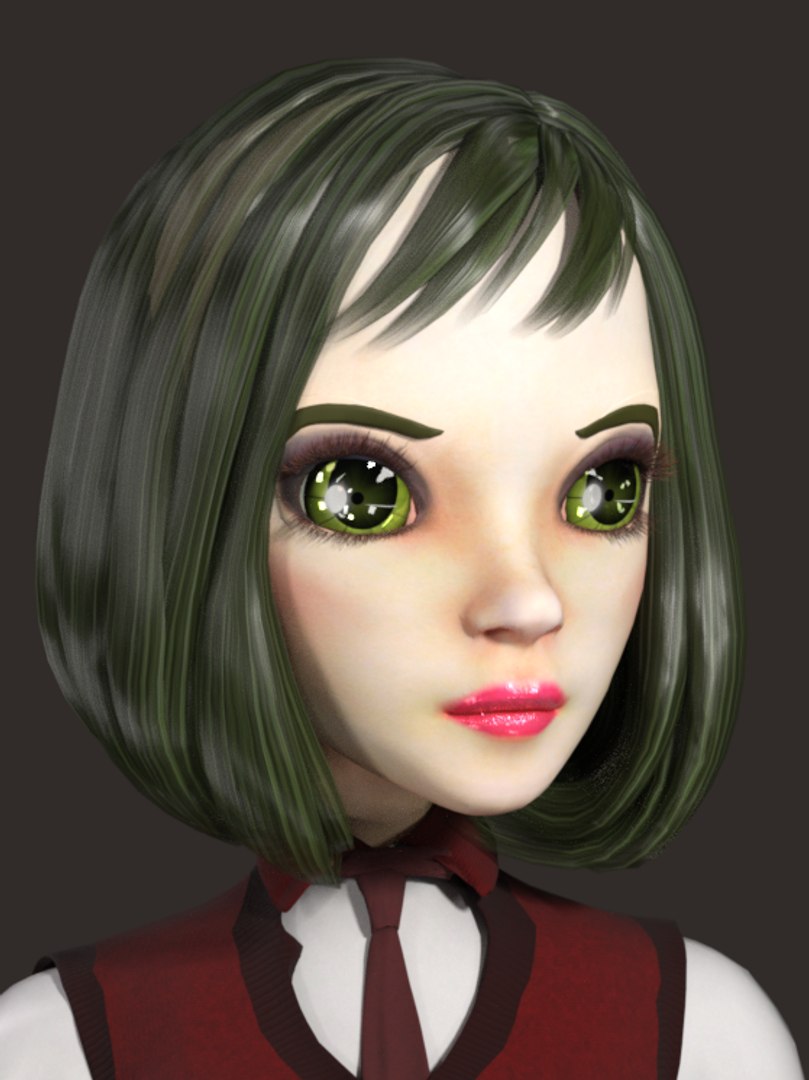 3D Cartoon Rigged Smart School Girl-Mira Character 3D Model Model ...