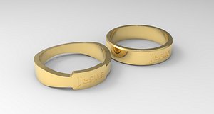 3D Jesus Couple Ring Gold model
