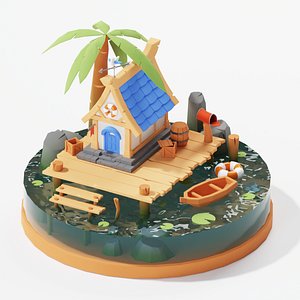3D Low Poly Stilt  Beach House