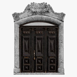 Wooden Door With a Big Concrete Ornament