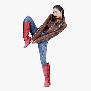 Asian Woman Wearing Red Boots 014 Remastered 3D model