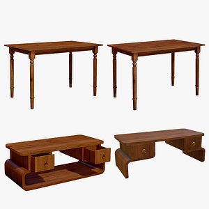 3D Wooden Realistic Dining Table With Coffee Table model