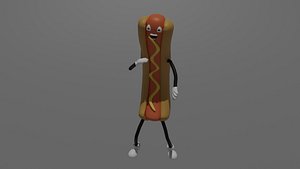 Hot dog rigged cartoon character