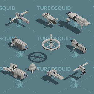 3D Low Poly Space Ship Isometric Icon model
