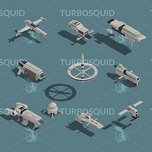 Low Poly Space Ship Isometric Icon