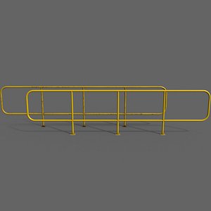 PBR Pedestrian Guard Rail Yellow V5 3D model