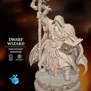 Dwarf Wizard 32mm DND Miniature Pre-Supported STL 3D model