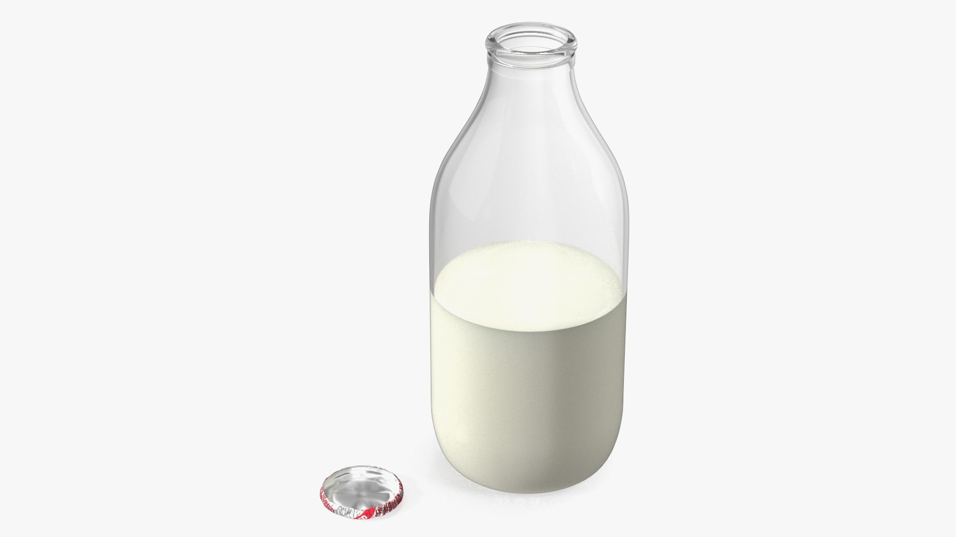 Opened Bottle of Semi-Skimmed Milk with Foil Cap 3D model preview