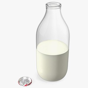 Opened Bottle of Semi-Skimmed Milk with Foil Cap 3D