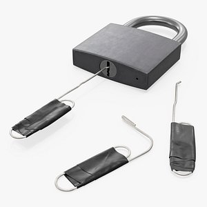 3D Security Padlock with Lock Picks Black
