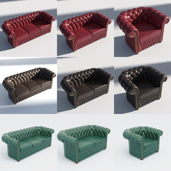 3D chesterfield red brown model