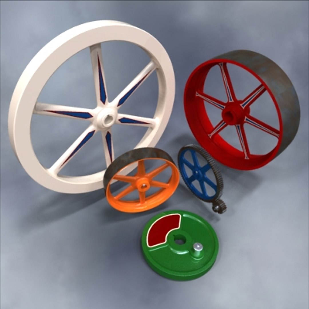 3d Flywheels Pulleys Gears Model
