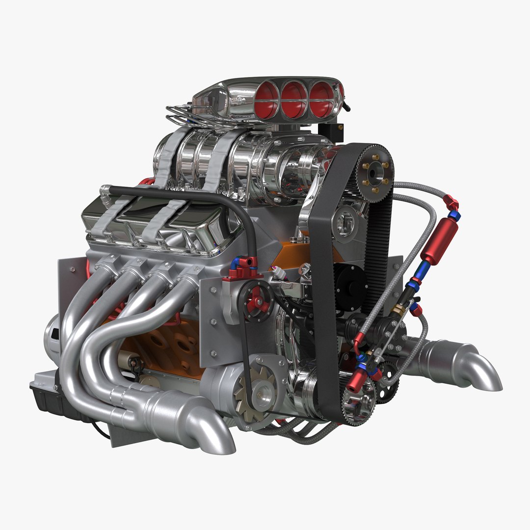 Car Engine with Blower 3D model preview