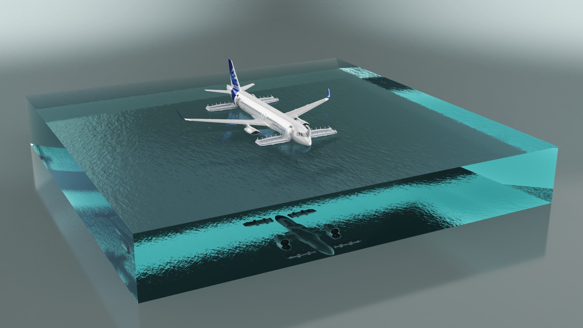 Airbus A220 Emergency Ditching With Inflated Slides 3D Model ...
