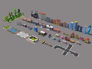 3D Cartoon City Pack Low-poly 3D model model