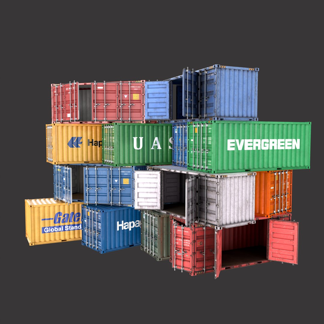 3D 20 Ft Old And New Container Collection Low-poly 3D Model Model ...