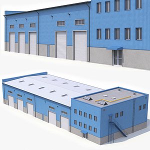 3D Blue Industrial Building 51 PBR