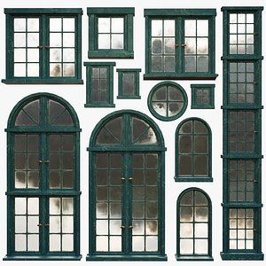 3D Old Lattice Windows Grey - PBR model