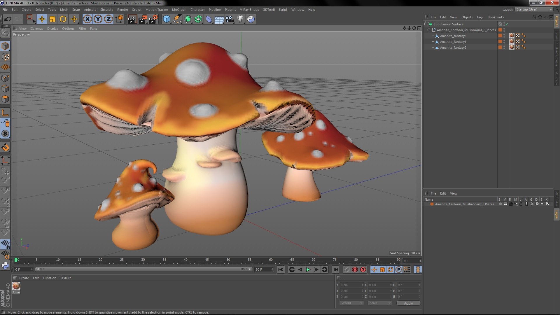 3D model Amanita Cartoon Mushrooms 3 Pieces - TurboSquid 2074560
