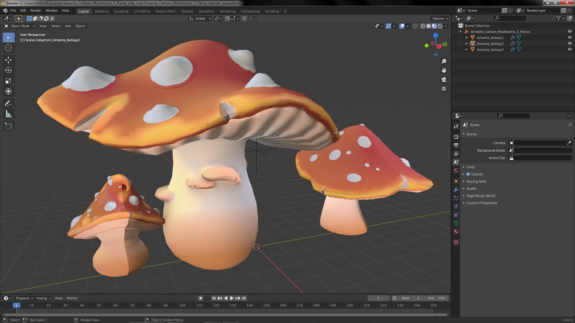 3D model Amanita Cartoon Mushrooms 3 Pieces - TurboSquid 2074560