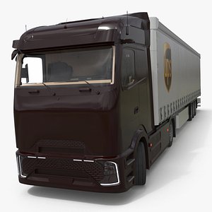 Electric Truck with UPS Trailer Rigged for Cinema 4D
