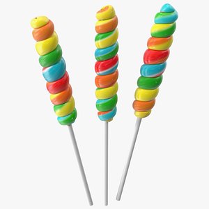 3D Three Multi Colored Fruit Spiral Lollipop Twist Candy
