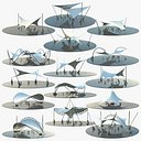 Conjunto completo de pavilhões tensionados futuristas