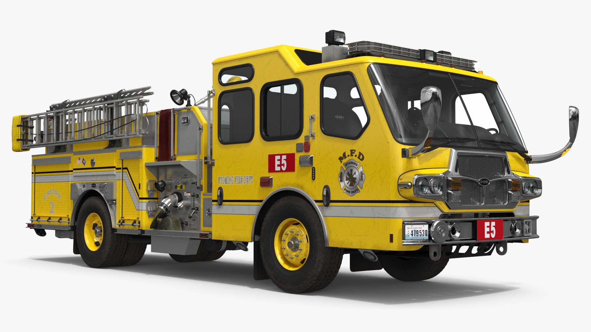 MFD E5 Fire Truck with Ladder Mount Yellow 3D model preview