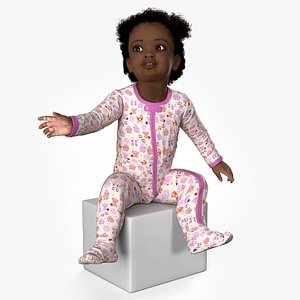 African Baby Girl Light Skin in Full Bodysuit Sitting Fur 3D model