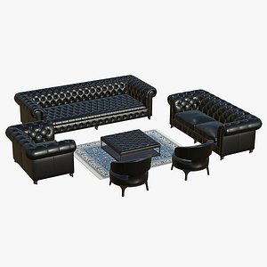 Chesterfield Leather Sofa Black Chair