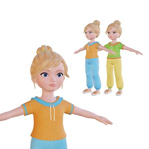 Cartoon small girl blonde 3D model