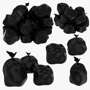 Tied Closed Black Plastic Trash Rubbish Garbage Bags