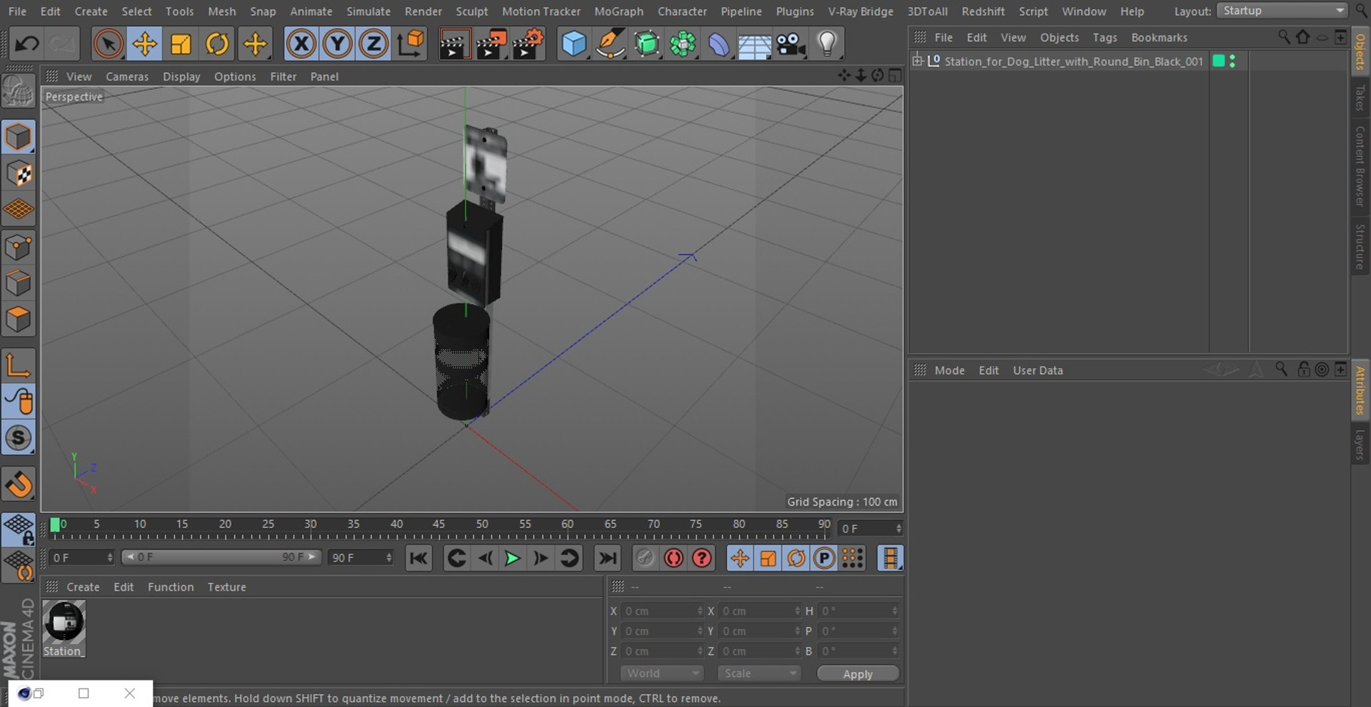Station for Dog Litter with Round Bin Black 3D model preview