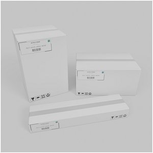 White Cardboard Box Retail Ready Trio &ndash; Rigged and Customizable 3D model