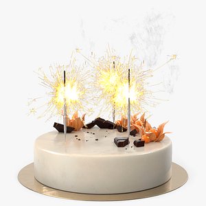 Celebration Mousse Cake with Sparklers and Physalis Decoration 3D model