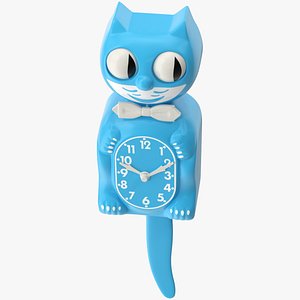 3D Vintage Wall Clock Blue Cat Rigged