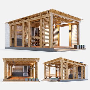 3D wooden gazebo arbor model