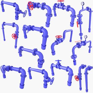 3D model Water Gas and Fuel Oil Pipes v12