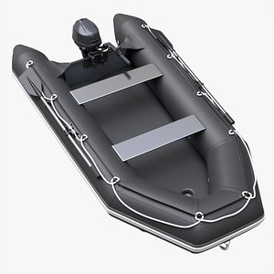 Inflatable boat 03 black with outboard boat motor 3D model