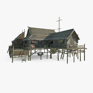 3D Ancient Asian architecture fisherman s hut