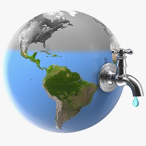 Earth Stylized Iron Tap with Water Drop