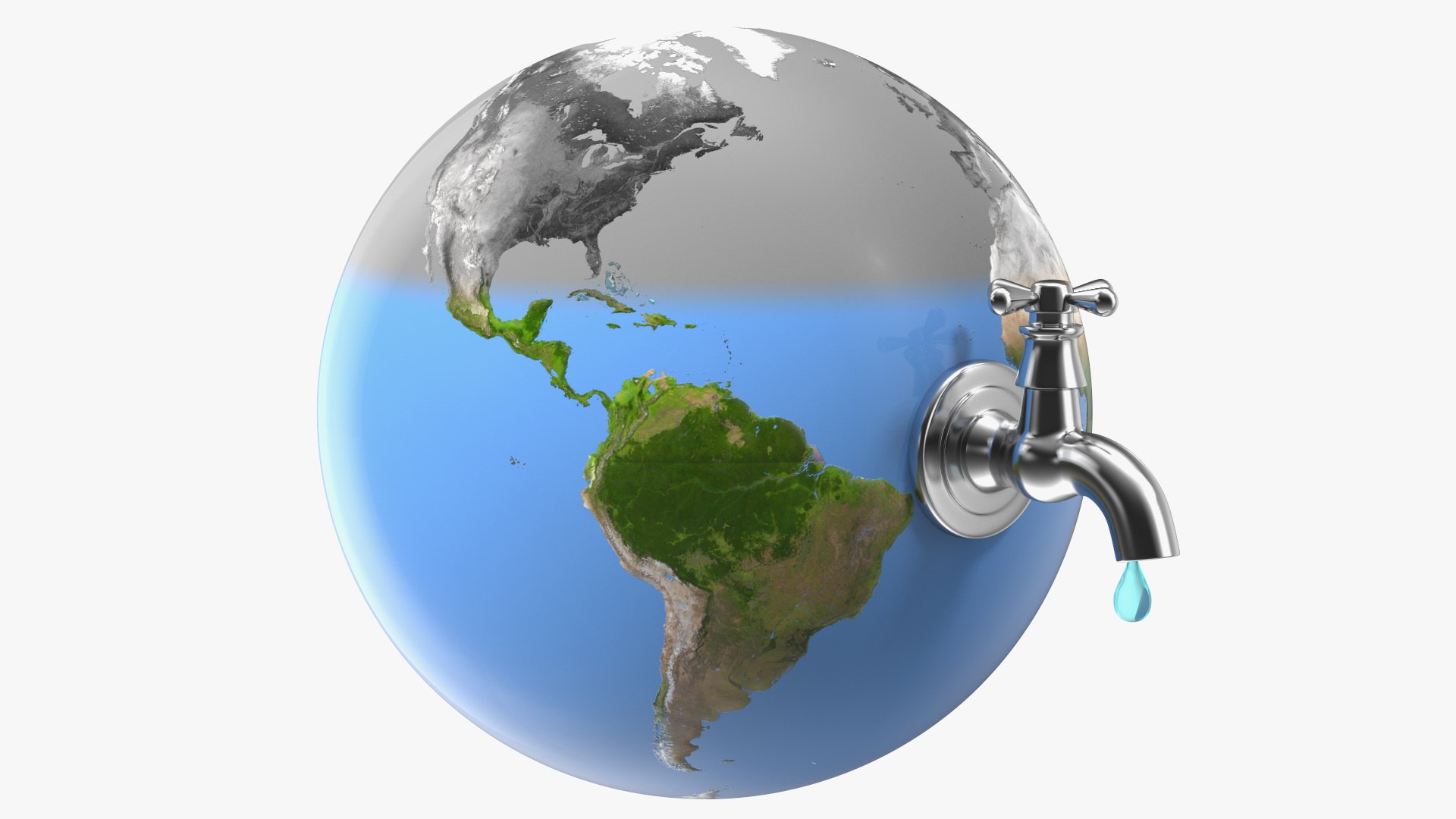 Earth Stylized Iron Tap with Water Drop 3D model preview