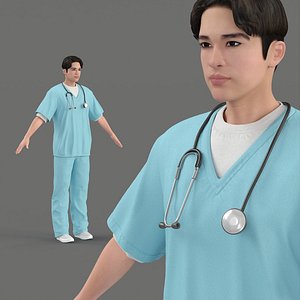 Asian Medic with Stethoscope A-Pose