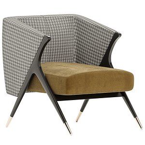 3D Black Lacquer Wooden and Velvet Lounge armchair