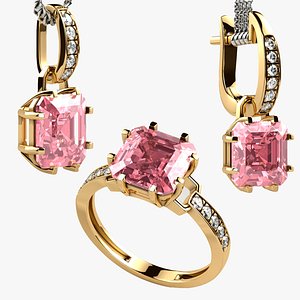 8mm Emerald Cut Gems Gold Set