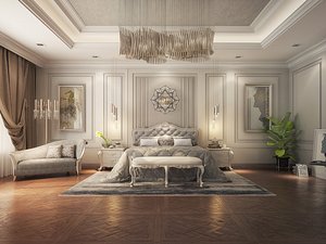 realistic classic master bedroom design 3D model