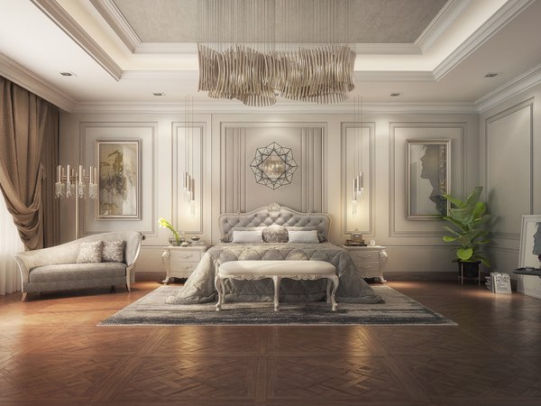 realistic classic master bedroom design 3D model