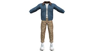 Mens Cargo Pants Denim Jacket Tshirt Sports Shoes Outfit 3D model