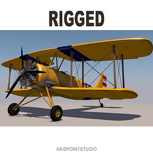 3D yellow biplane