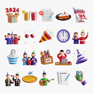 New Years Day 3D Icon Set